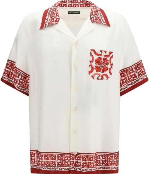 Camasa casual Hawaii Shirt in jacquard twill with majolica print