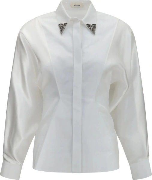 Camasa casual Versace alba din poplin de bumbac