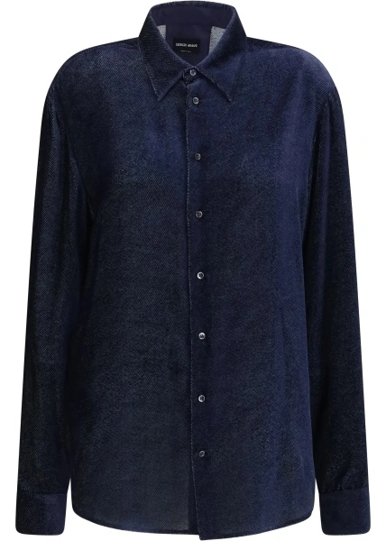 Camasa de blugi Giorgio Armani multicolora din matase si catifea