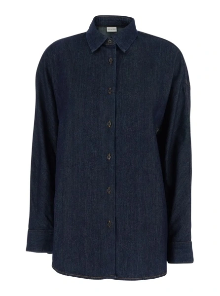 Camasa Dries Van Noten albastra din denim
