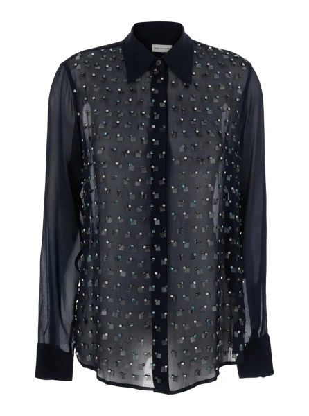 Camasa Dries Van Noten albastra din vascoza