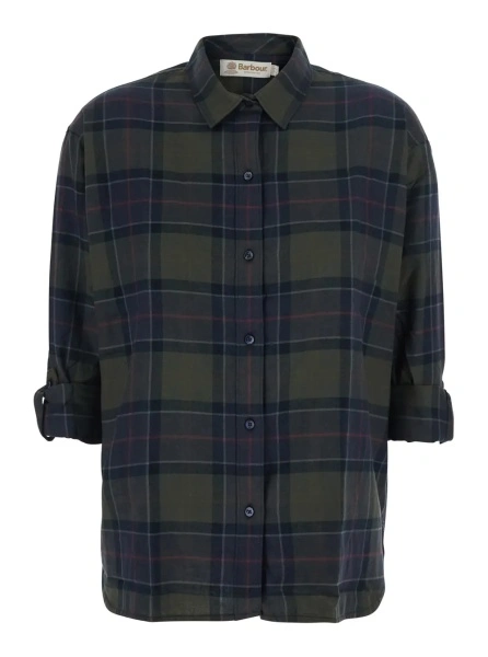 Camasa 'Elishaw' Brown Shirt with classic collar and all-over check Motif in cotton for women
