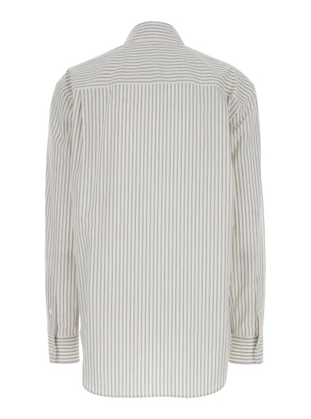 Camasa 'Gavina' Beige Shirt with Classic Collar and All-Over Striped Motif in Beige Cotton for Women