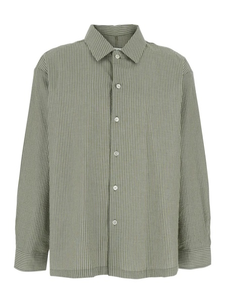 Camasa Green Shirt with classic collar and all-over striped pattern in cotton for men