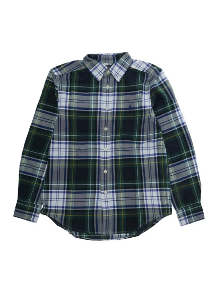 Camasa green Shirt with Pony logo on the front and all-over striped Motif in cotton Boy