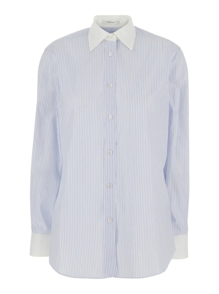 Camasa 'Hilbert' White Shirt with Classic Collar and All-Over Striped Motif in Cotton for Women