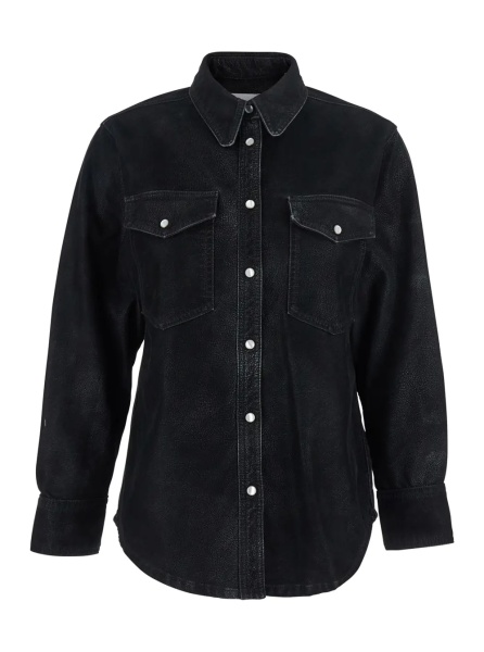 Camasa 'Karima' Black Shirt with Classic Collar and Two Front Patch Pockets in Fabric Woman