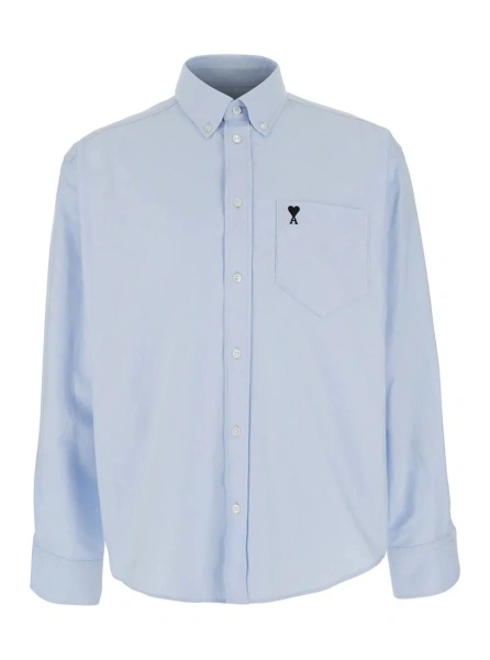 Camasa Light Blue Shirt with Button Down Collar and ADC Embroidery in Light Blue Cotton for Men