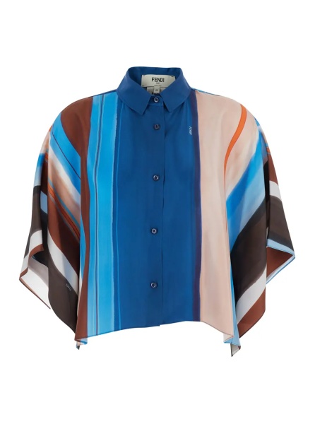 Camasa Multicolor Crop Shirt with Logo Embroidery on the Side and All-Over Striped Motif in Silk for Women