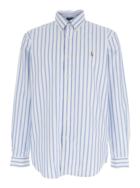 Camasa Shirt with Pony Embroidery on the Front and All-Over Stripe Motif in Light Blue for Men