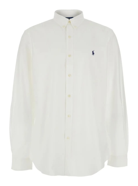 Camasa 'Slim Fit' White shirt with button-down collar and Pony embroidery on the Front in stretch cotton for men