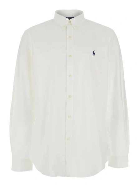Camasa 'Slim Fit' White shirt with button-down collar and Pony embroidery on the Front in stretch cotton for men