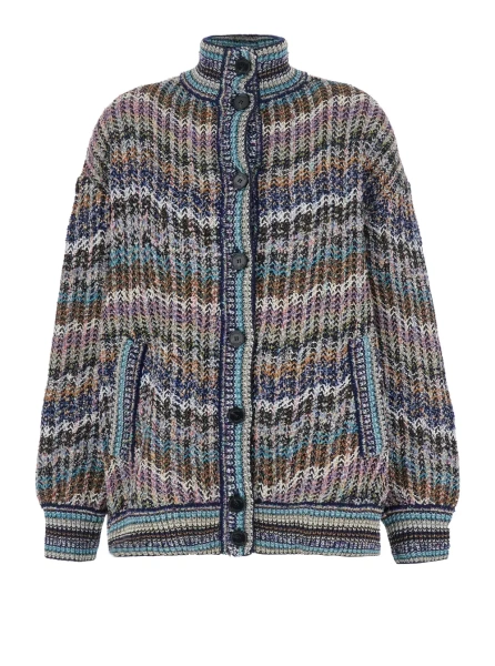 Cardigane Caperdoni Cardigan with V-neck and long sleeves in multicolored wool for women
