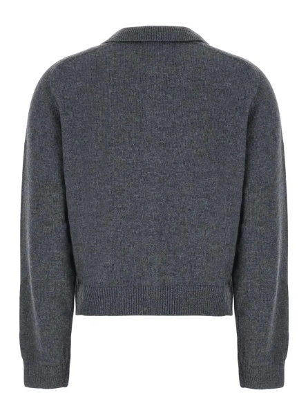 Cardigane Gray Cardigan with Classic Collar in Wool and Cashmere Blend for Women