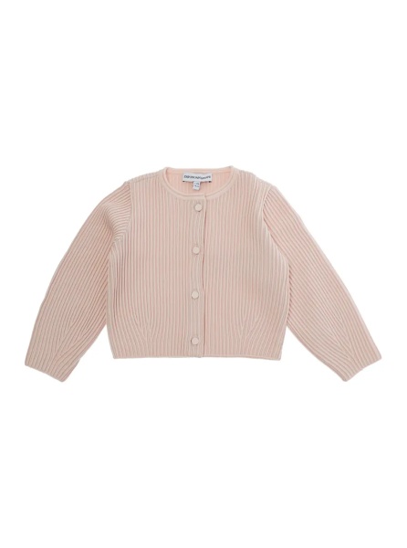 Cardigane Pink Crew neck cardigan with ribbed knit in wool baby