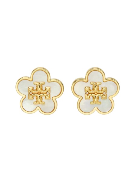 Cercei 'Forget Me Not' Gold-Colored Earrings with Mother of Pearl and Floral Silhouette in Brass Blend for Women