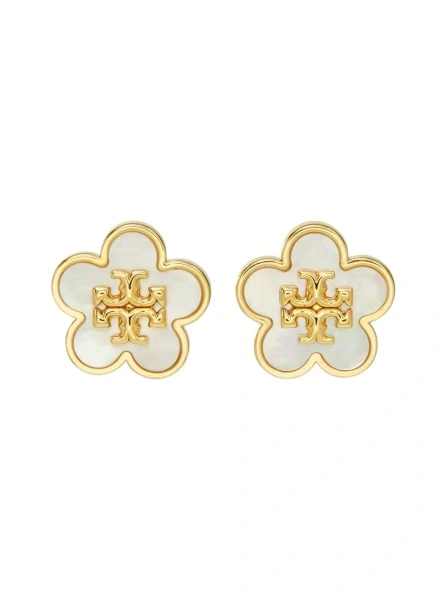 Cercei 'Forget Me Not' Gold-Colored Earrings with Mother of Pearl and Floral Silhouette in Brass Blend for Women