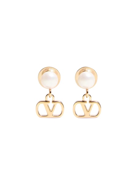 Cercei metallic colore Earrings with pearls and VLogo pendants in bronze for women