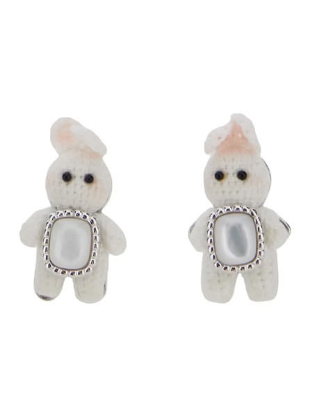 Cercei White Earings with Rabbit Shape and Pearl in Metal for Women