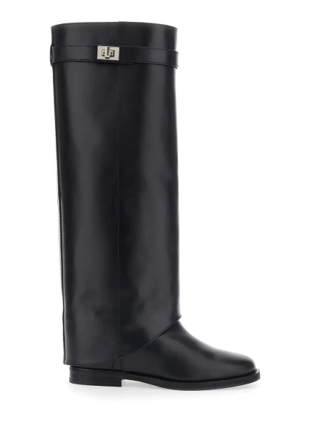 Cizme black Boot with cuff and lock detail in leather woman