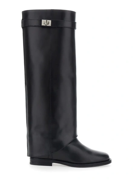 Cizme black Boot with cuff and lock detail in leather woman