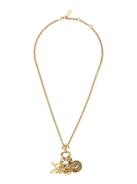 Coliere Necklace with Hook Closure and Three Charms with Brass Logo for Women