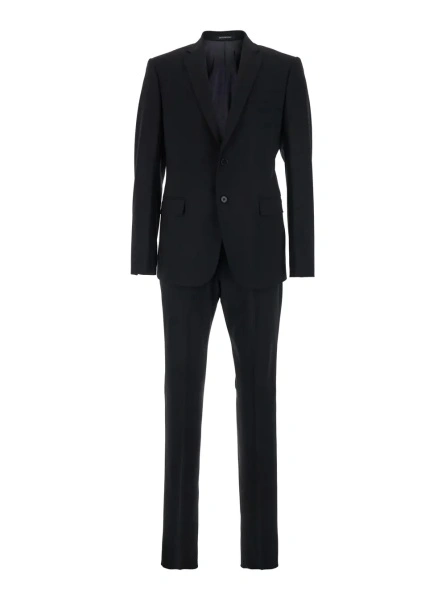 Costum Black Single-Breasted Suit with Notched Revers in Wool Man