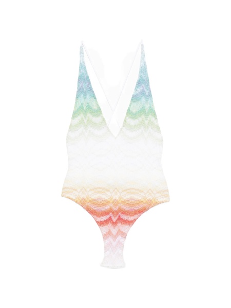Costum de baie intreg MISSONI BEACHWEAR Chevron alb din fibre metalice si vascoza