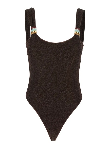 Costum de baie 'Lumiere' Brown One-Piece Swimsuit with Straps with Ring Detail in Tech Fabric Women