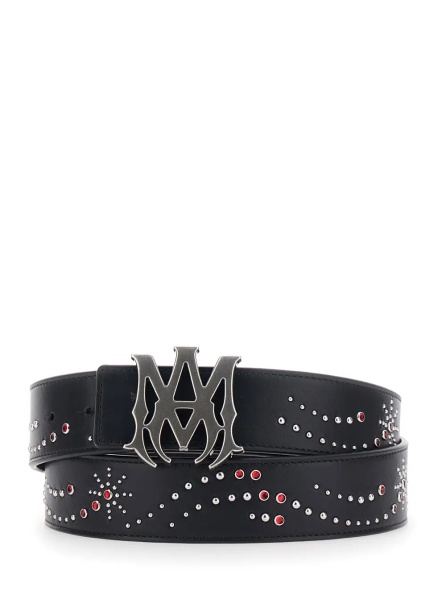 Curea Belt with Logo Buckle Closure on the Front and All-Over Stud Decoration in Black Leather for Men