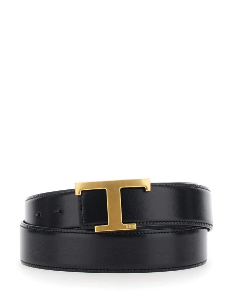 Curea Black Belt with T buckle in smooth leather for men