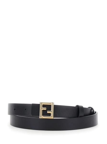 Curea Black Reversible Belt with FF plate in Leather for Women
