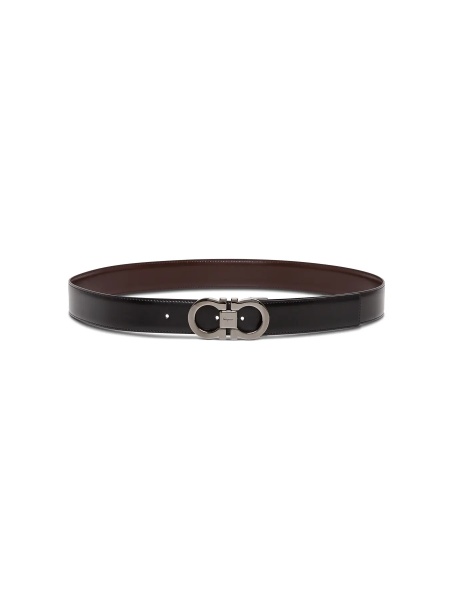 Curea Reversible Belt with Gancini Buckle on the Front in Black Leather for Men