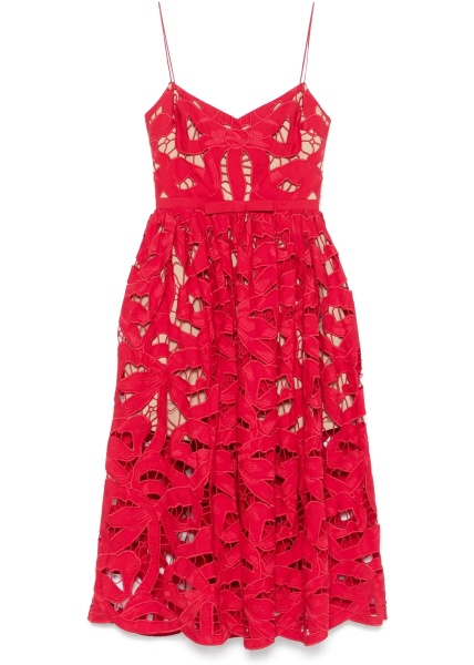 Embroidered Midi Dress With Bow