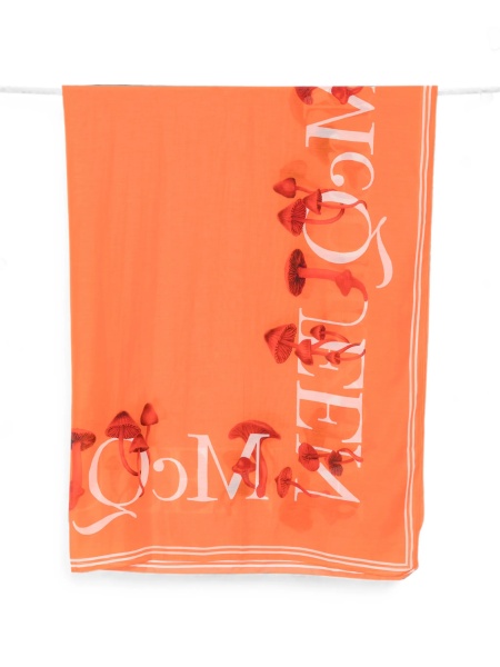 Esarfa Alexander McQueen portocalie din matase si bumbac