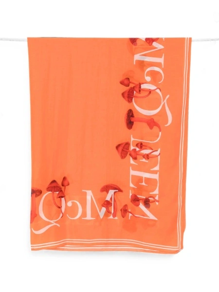 Esarfa Alexander McQueen portocalie din matase si bumbac