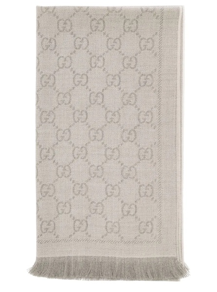 Esarfa Gray Wool GG Jacquard Motif Knit Scarf for Women