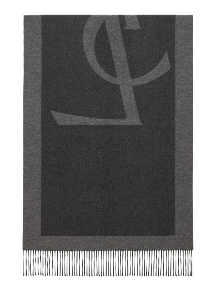 Esarfa Grey Scarf with Maxi Logo Lettering and Fringed Hem in Silk Woman
