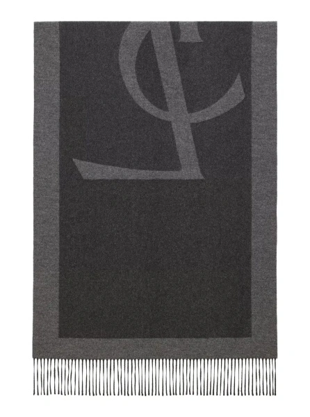 Esarfa Grey Scarf with Maxi Logo Lettering and Fringed Hem in Silk Woman