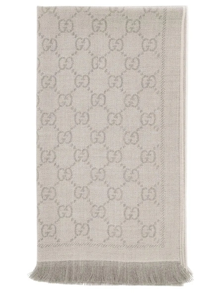 Esarfa Gucci gri din lana si jacquard GG