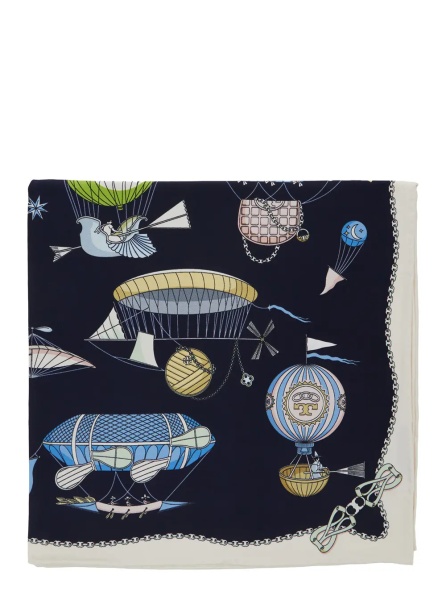 Esarfa Hot Air Balloon Neckerchief Blue with Balloon Print in Silk for Women