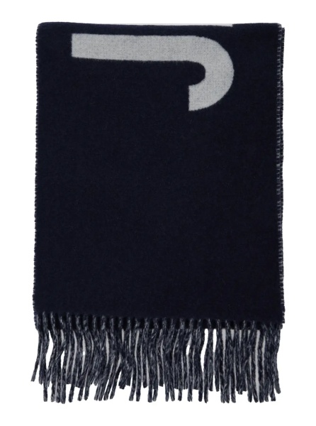 Esarfa 'L'Echarpe Jacquemus' Blue Scarf with Maxi Logo Lettering and Fringed Hem in wool Man