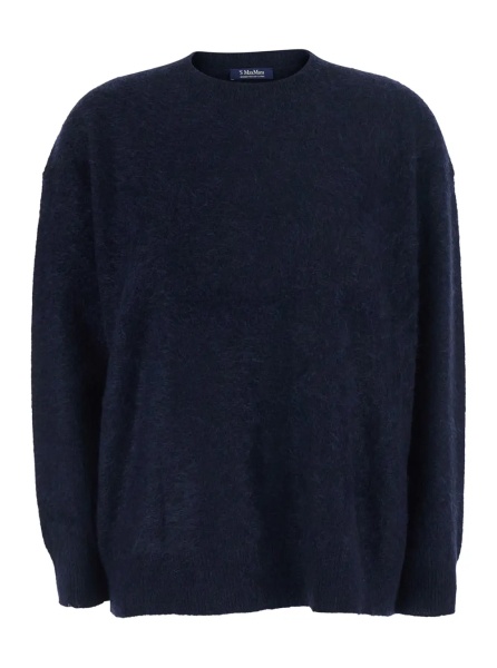 Esarfa 'MARIA' Blue Sweater with removable scarf and brushed effect in wool for women