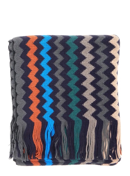 Esarfa multicolor Scarf with all-over Zig Zag motif and fringed edge in wool and fabric blend for men