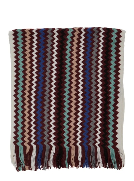 Esarfa multicolor Scarf with Zig Zag motif all-over and fringed edge in wool and fabric blend for men