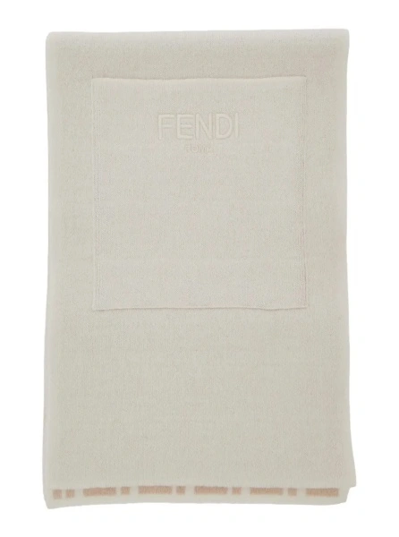 Esarfa White Scarf with patch pocket on the front and logo lettering embroidery in blend wool boy