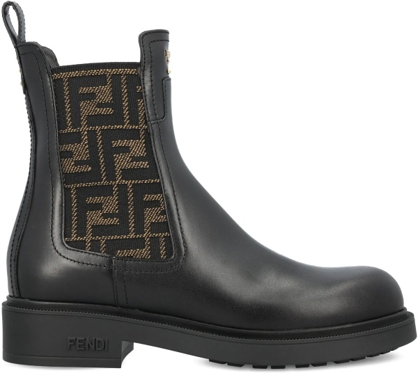 FF leather and fabric Ankle Boots