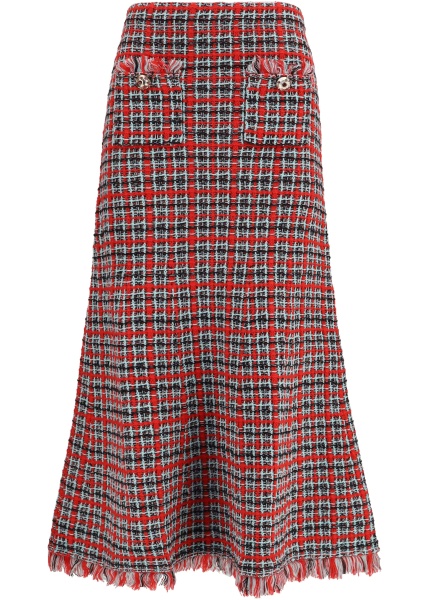 Fusta Check knit midi Skirt with frayed edges