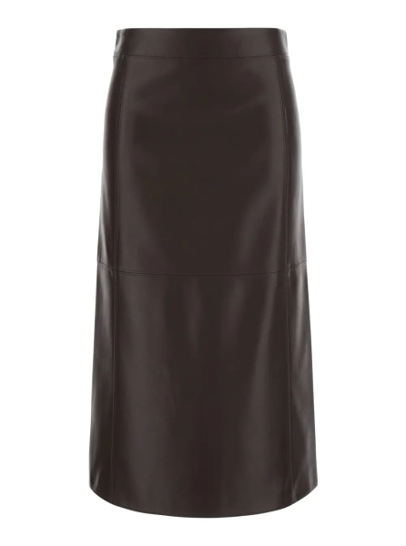 Fusta 'Crisma' Brown Midi Skirt with Zip Closure at the Back in Leather for Women