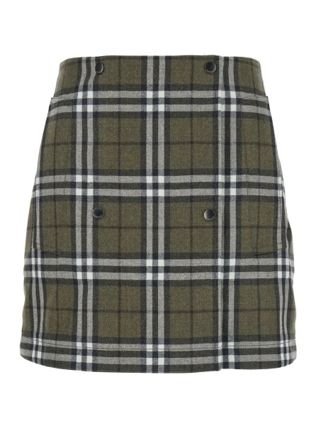 Fusta Green Skirt with All-Over Check Motif and Side Pockets in Virgin Wool Woman